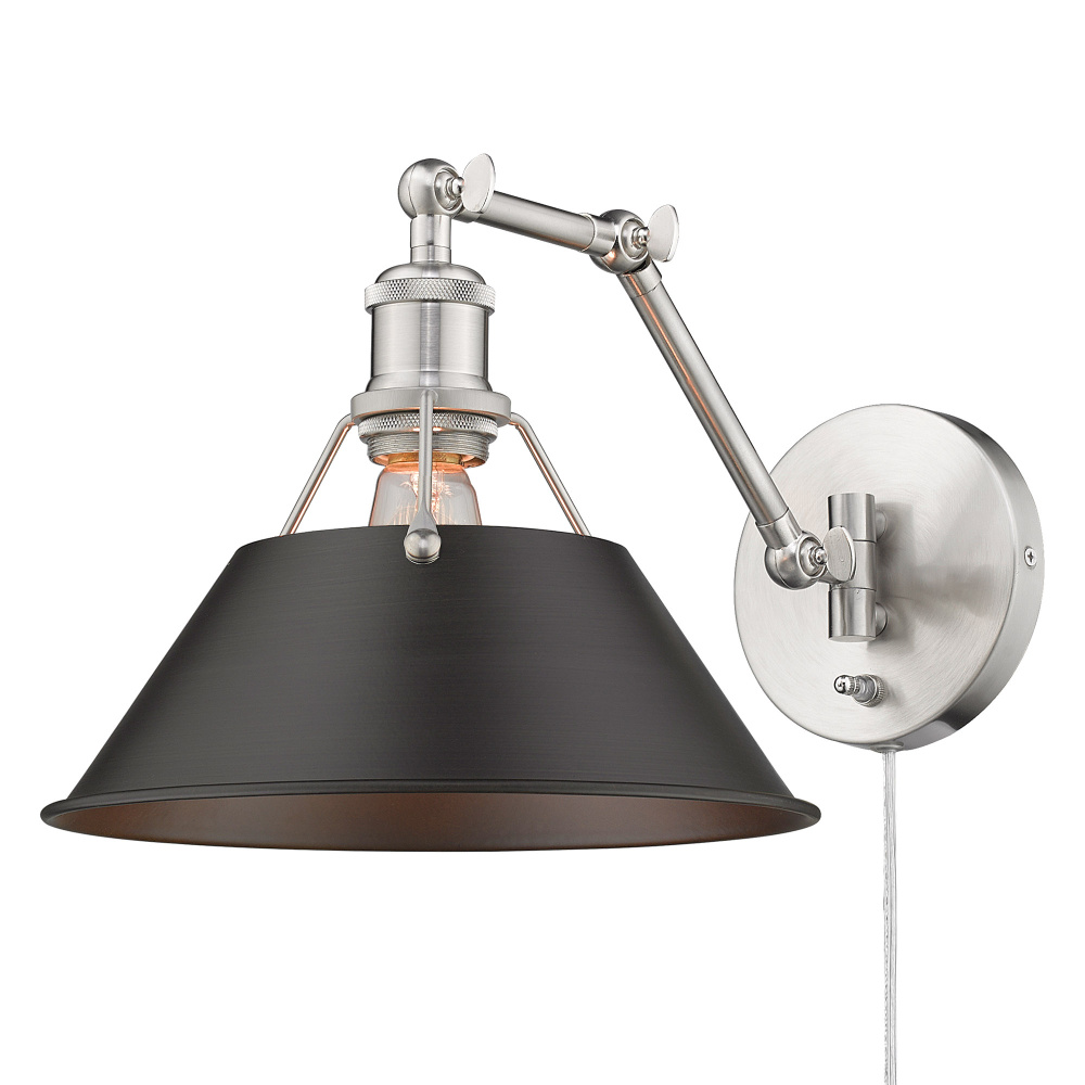 Yep by Golden Lighting Orwell 1-light Swing Arm Wall Lamp in Pewter and Rubbed Bronze shade
